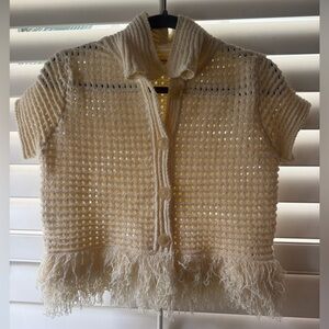 Cream Knit Fringe Button-Up Cardigan